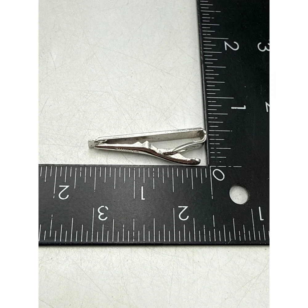Swank Vintage Silver Tone Minimalist Alligator Clasp Tie Clip Bar Mens Accessory